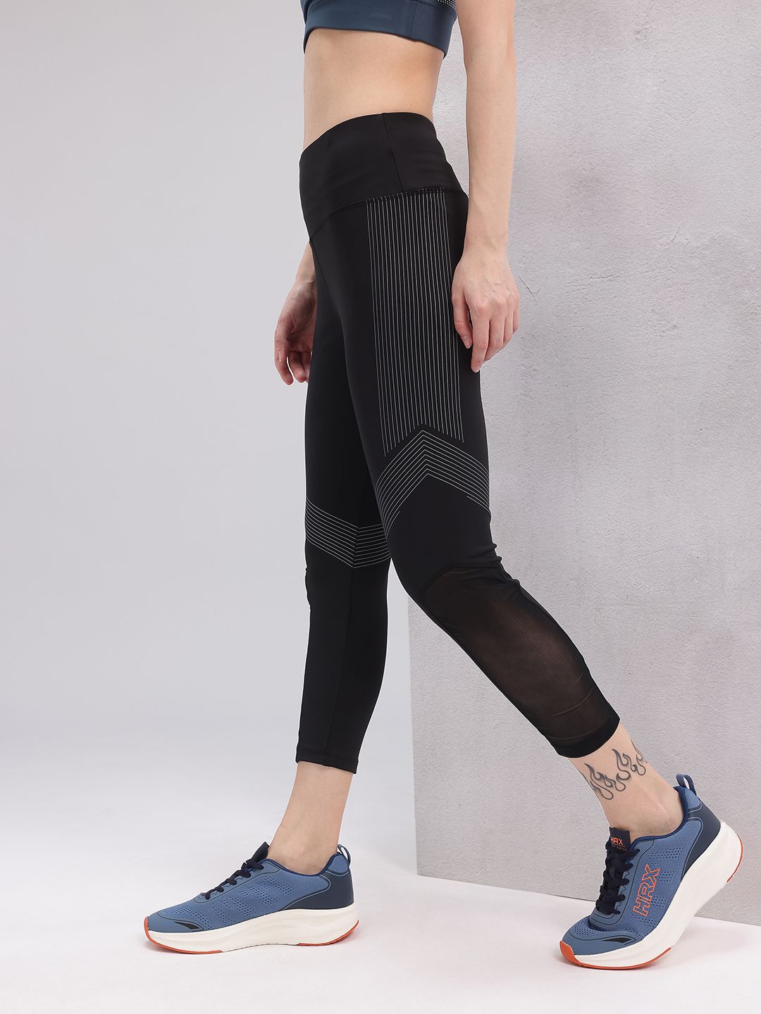 HRX by Hrithik Roshan Women Striped Mesh Rapid-Dry Cropped Training Tights