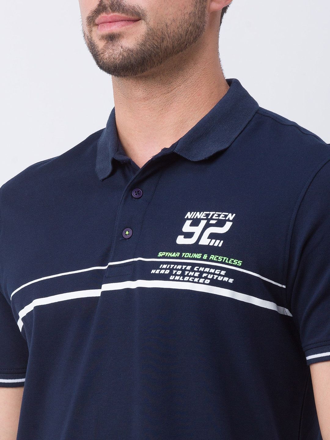 SPYKAR Typography Printed Polo Collar Slim Fit Casual T-shirt