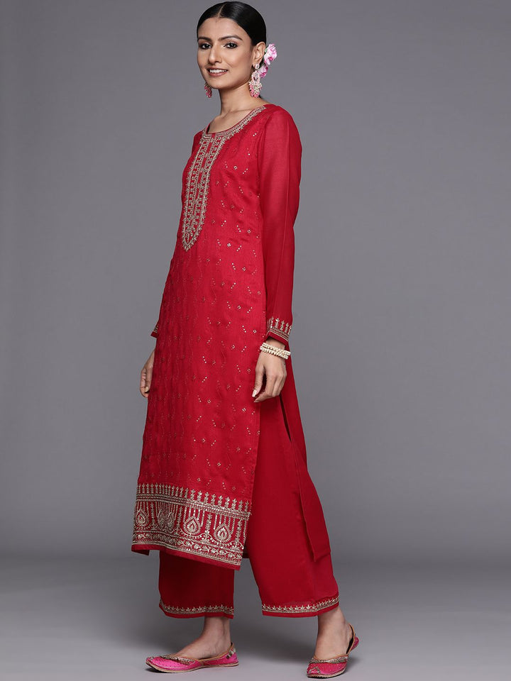 Libas Women Magenta Floral Embroidered Kurta with Palazzos & Dupatta