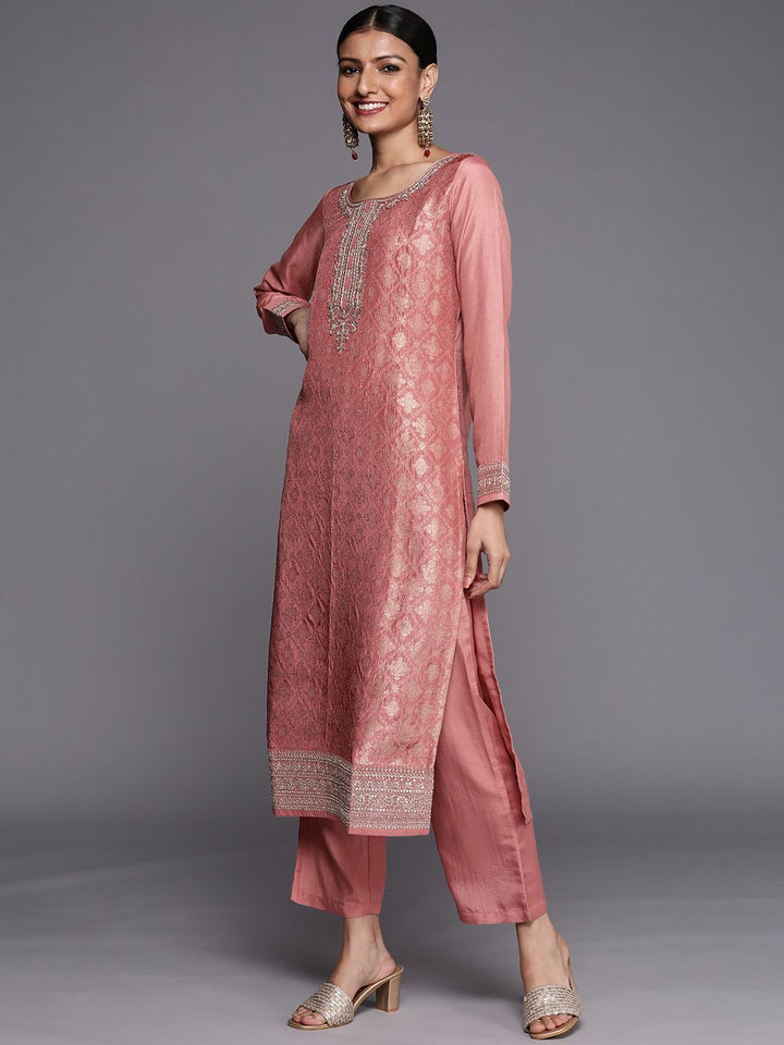 Libas Women Peach-Coloured Floral Kurta with Trousers & Dupatta