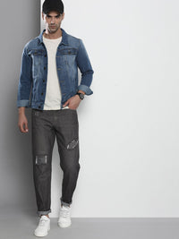 The Indian Garage Co Men Charcoal Grey Mildly Distressed Stretchable Jeans