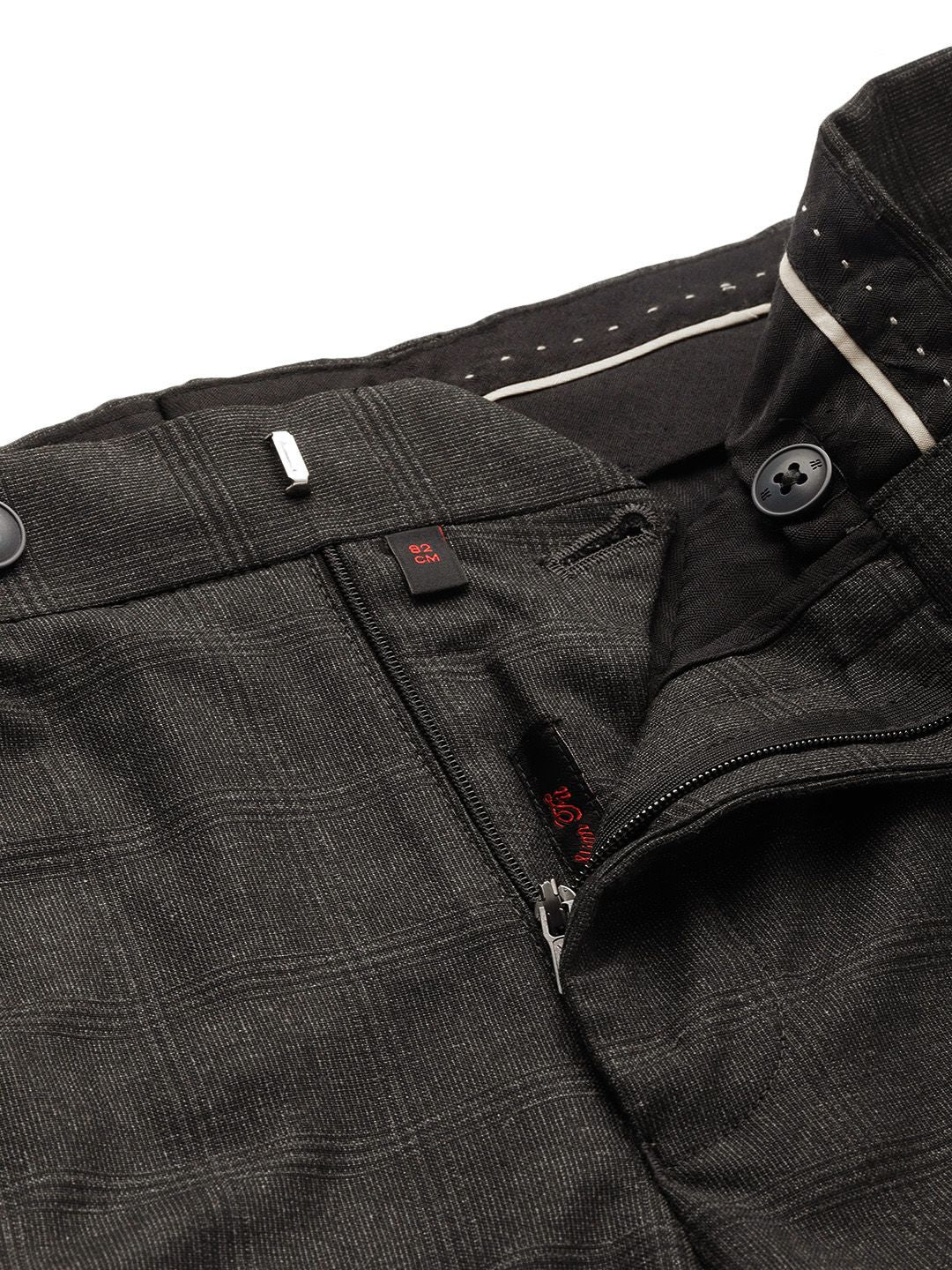 Raymond Men Checked Flat Front Slim Fit Formal Trousers