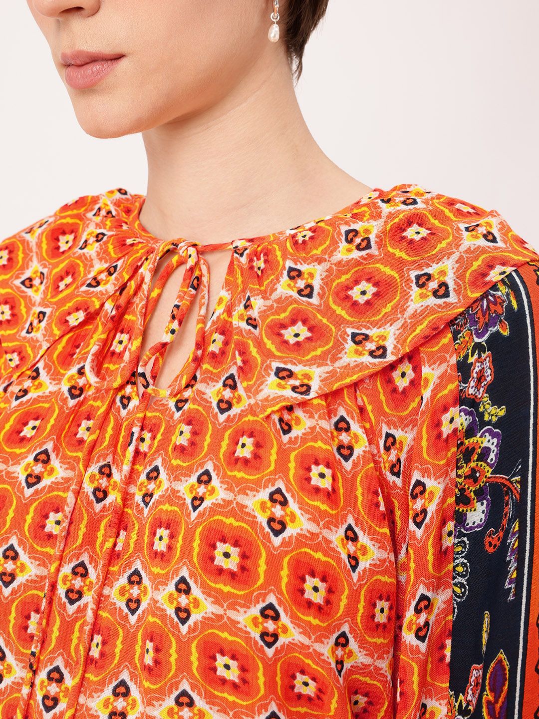 DressBerry Vibrant Vibes Printed Tie-Ups Gathers & Layer Detail Top