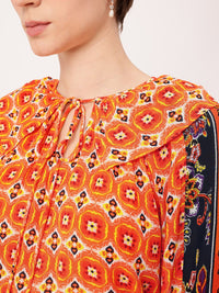 DressBerry Vibrant Vibes Printed Tie-Ups Gathers & Layer Detail Top