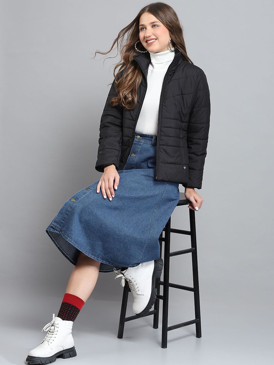 Monte Carlo Women Mock Collar Solid Casual Lightweight Padded Jacket