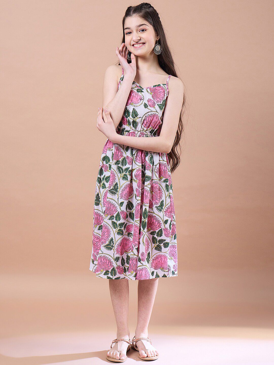 pspeaches Girls Floral Print Square Neck Empire Cotton Midi Dress