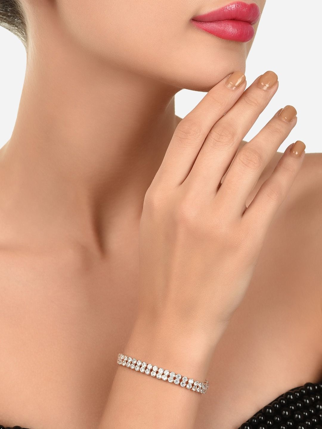 Set Mutiara Zaveri 2 Gelang Salutan Loyang Putih Cubic Zirconia Putih Bersalut Emas