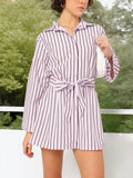 DressBerry Weekend to Work Striped Shirt-Style Sheath Mini Dress