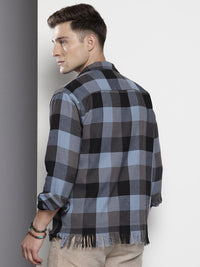 The Indian Garage Co Men Black Relaxed Fit Fringed Textured Resort Wear Shirt