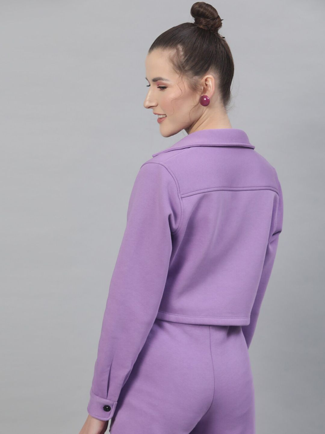 STREET 9 Women Lavender Solid Lightweight Crop Tailored Jacket