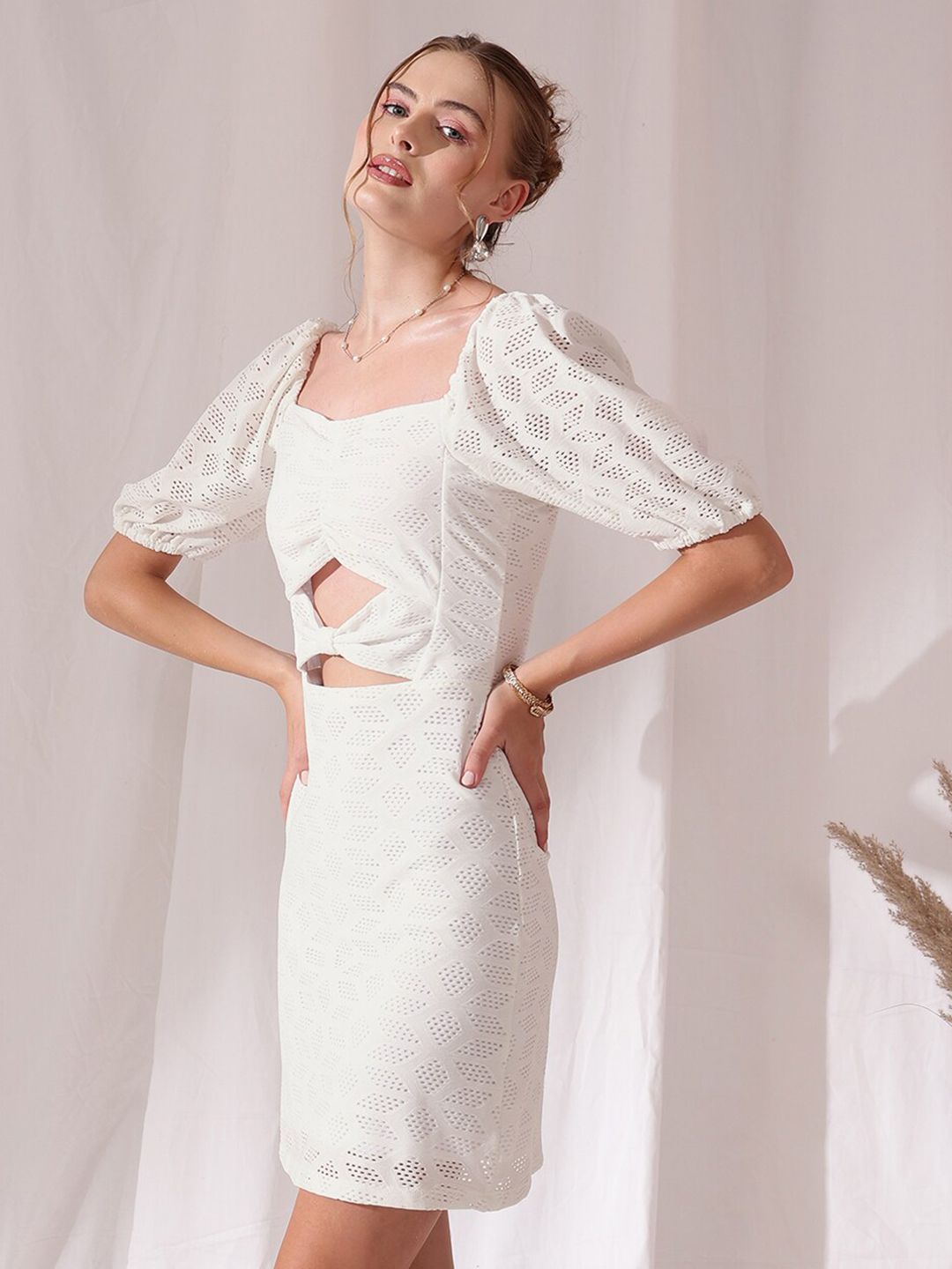 STREET 9 Square Neck Puff Sleeves Schfilli Sheath Dress