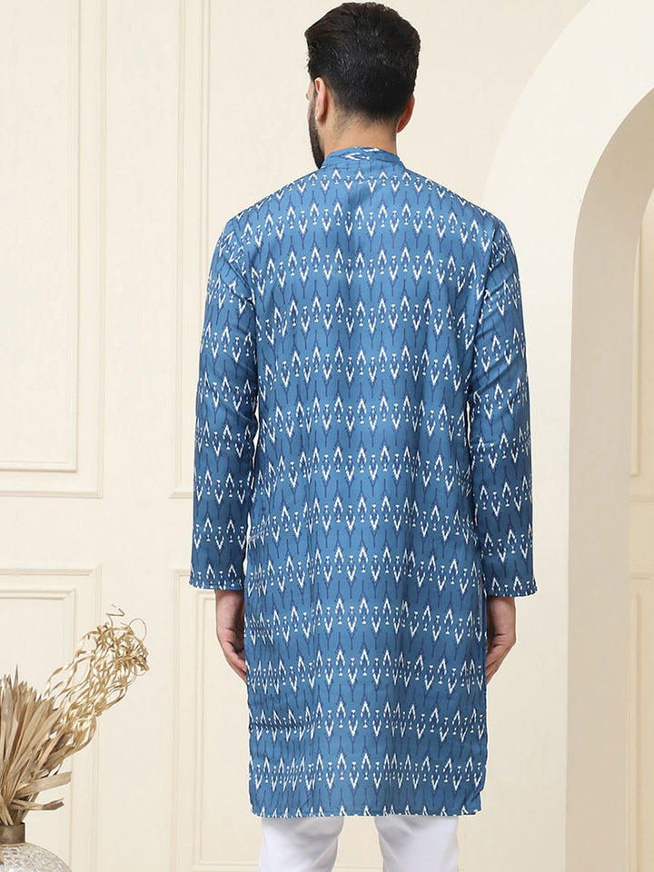 SOJANYA Men Navy Blue & Cream-Coloured Ethnic Motifs Printed Kurta