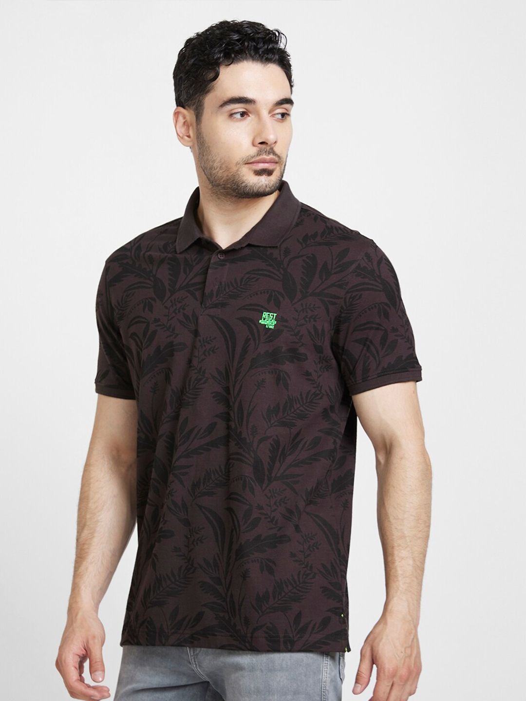 SPYKAR Floral Printed Polo Collar Slim Fit T-shirt
