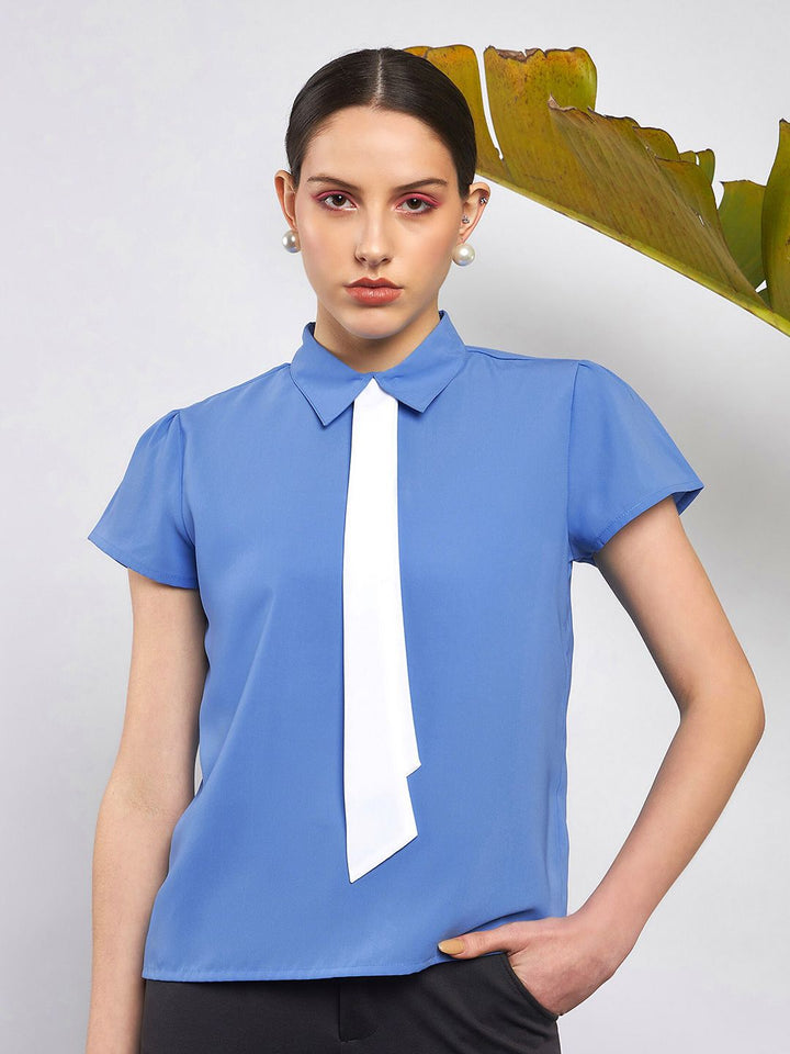 SASSAFRAS Shirt Collar Georgette Top