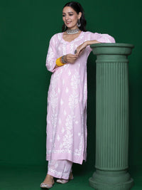 House of Chikankari Women Pink Modal Chikankari Embroidered Kurta Set