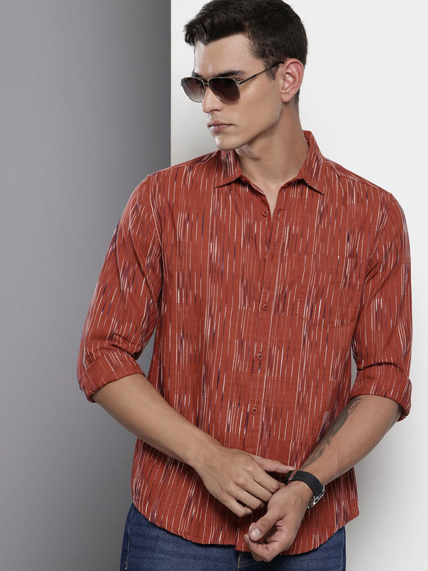 The Indian Garage Co Slim Fit Opaque Self Striped Casual Shirt