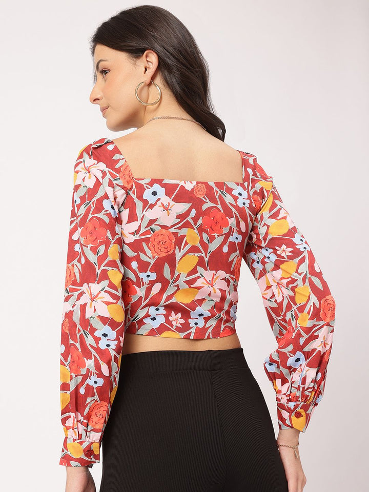 DressBerry Sweet Serenity Floral Print Tie-Up Crop Top