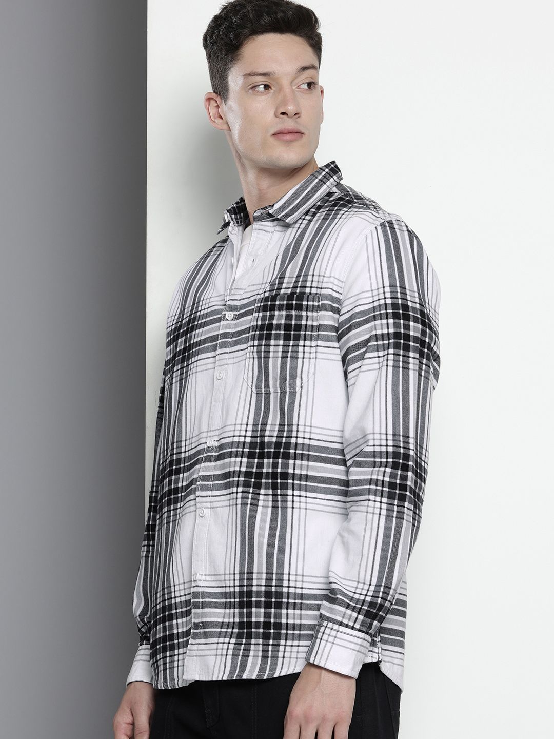 The Indian Garage Co Pure Cotton Tartan Checks Corduroy Casual Shirt