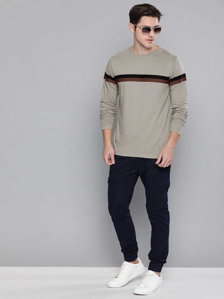DILLINGER Men Grey  Black Striped Cotton Pure Cotton T-shirt