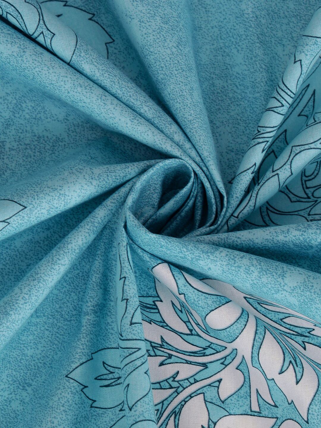 KLOTTHE Blue & White Floral Pure Cotton 400 TC Double Bedsheet With 2 Pillow Covers