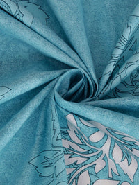 KLOTTHE Turquoise Blue Floral Pure Cotton 400 TC King Superfine Bedsheet with 2 Pillow Covers-98 x 89 inches