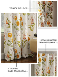URBAN SPACE Pack of 2 White & Yellow Floral Printed Room Darkening Window Curtain