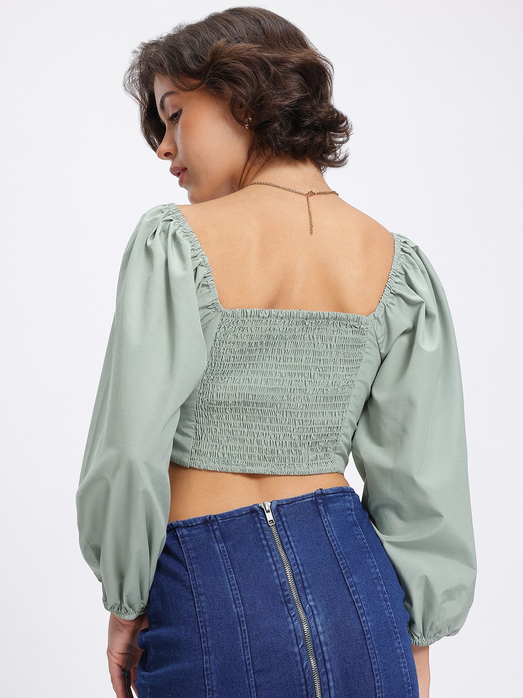 DressBerry Matcha Magic Pleated Smocked Crop Top