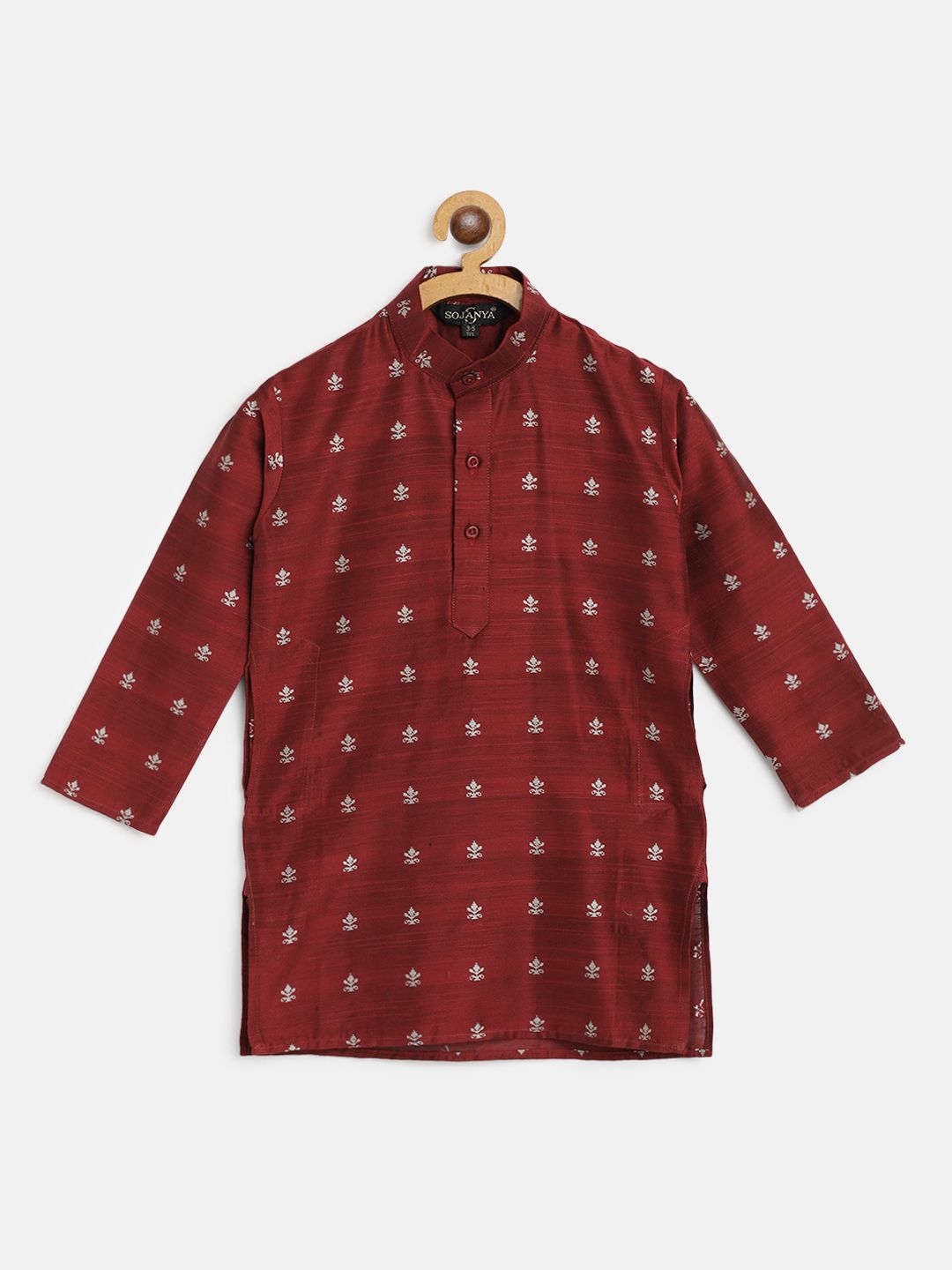 SOJANYA Boys Mustard Maroon & Grey Woven Design Jacquard Straight Kurta
