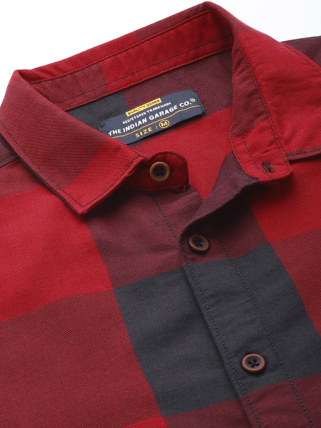 The Indian Garage Co Men Pure Cotton Windowpane Checked Casual Shirt