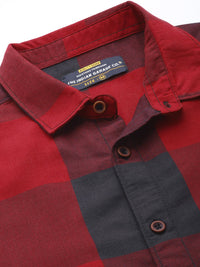 The Indian Garage Co Men Pure Cotton Windowpane Checked Casual Shirt