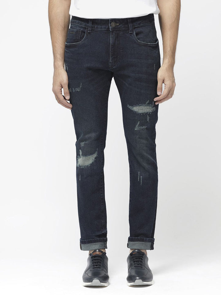 RARE RABBIT Men Erie Slim Fit Mid-Rise Ed Cotton Jeans