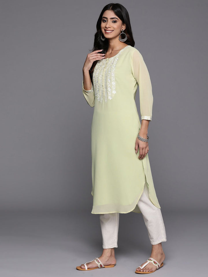 Libas Floral Embroidered Thread Work Pastel Pure Georgette Kurta