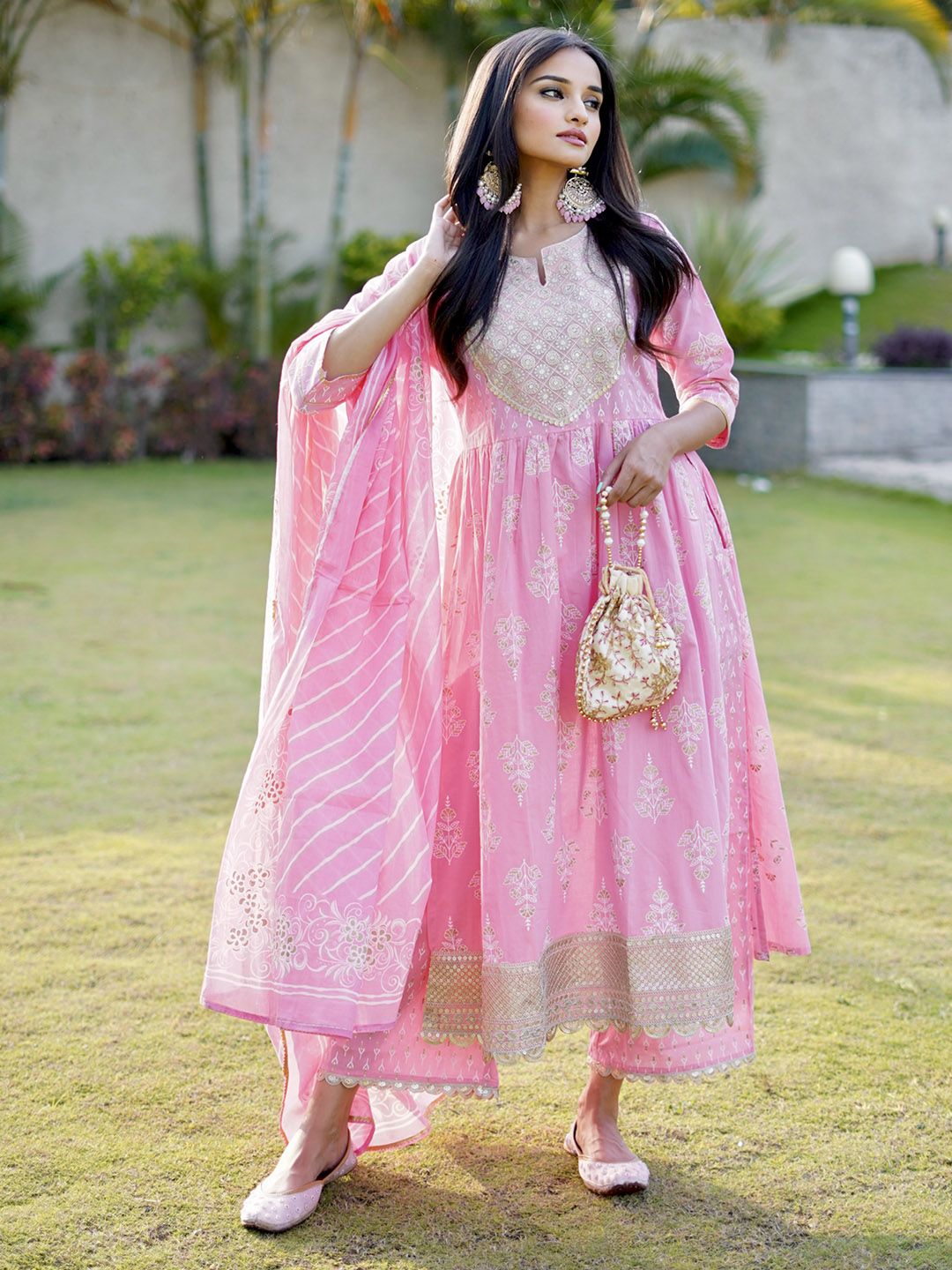 Libas Women Ethnic Motifs Embroidered Pure Cotton Kurta With Palazzos & With Dupatta