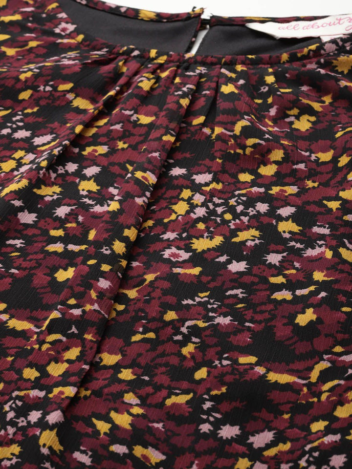 all about you Micro Print Puff Sleeves Top