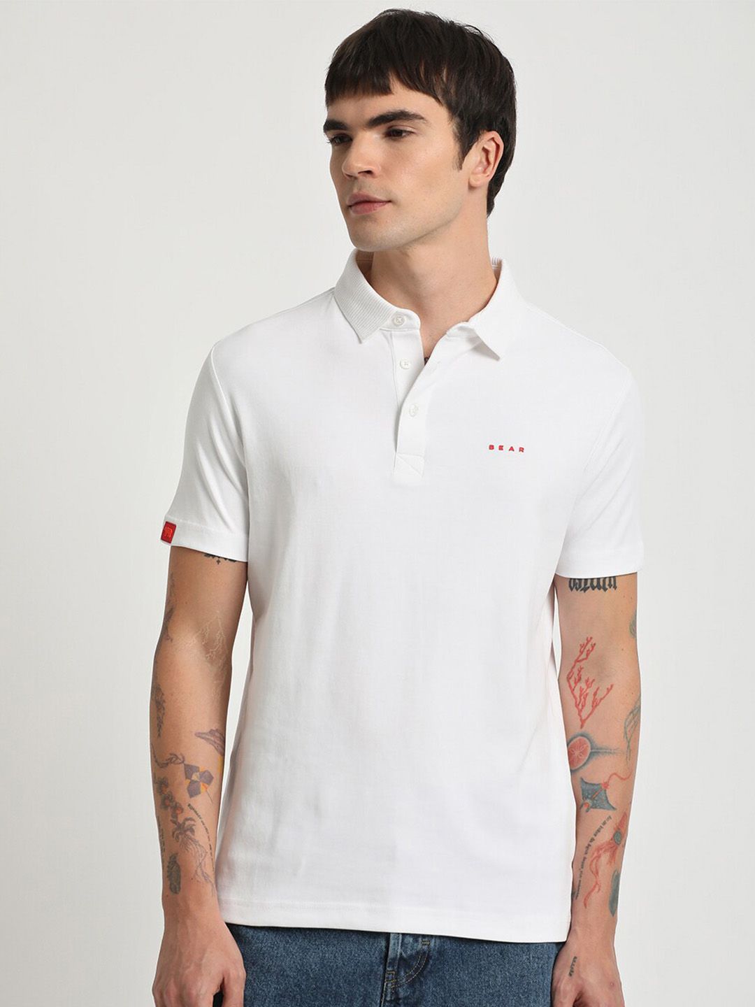 THE BEAR HOUSE Polo Collar Slim Fit Pure Cotton T-shirt