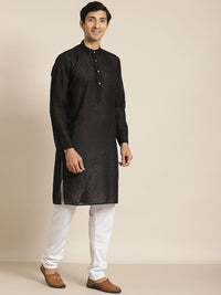 SOJANYA Men Black Chikankari Pure Cotton Kurta with Churidar & Nehrujacket