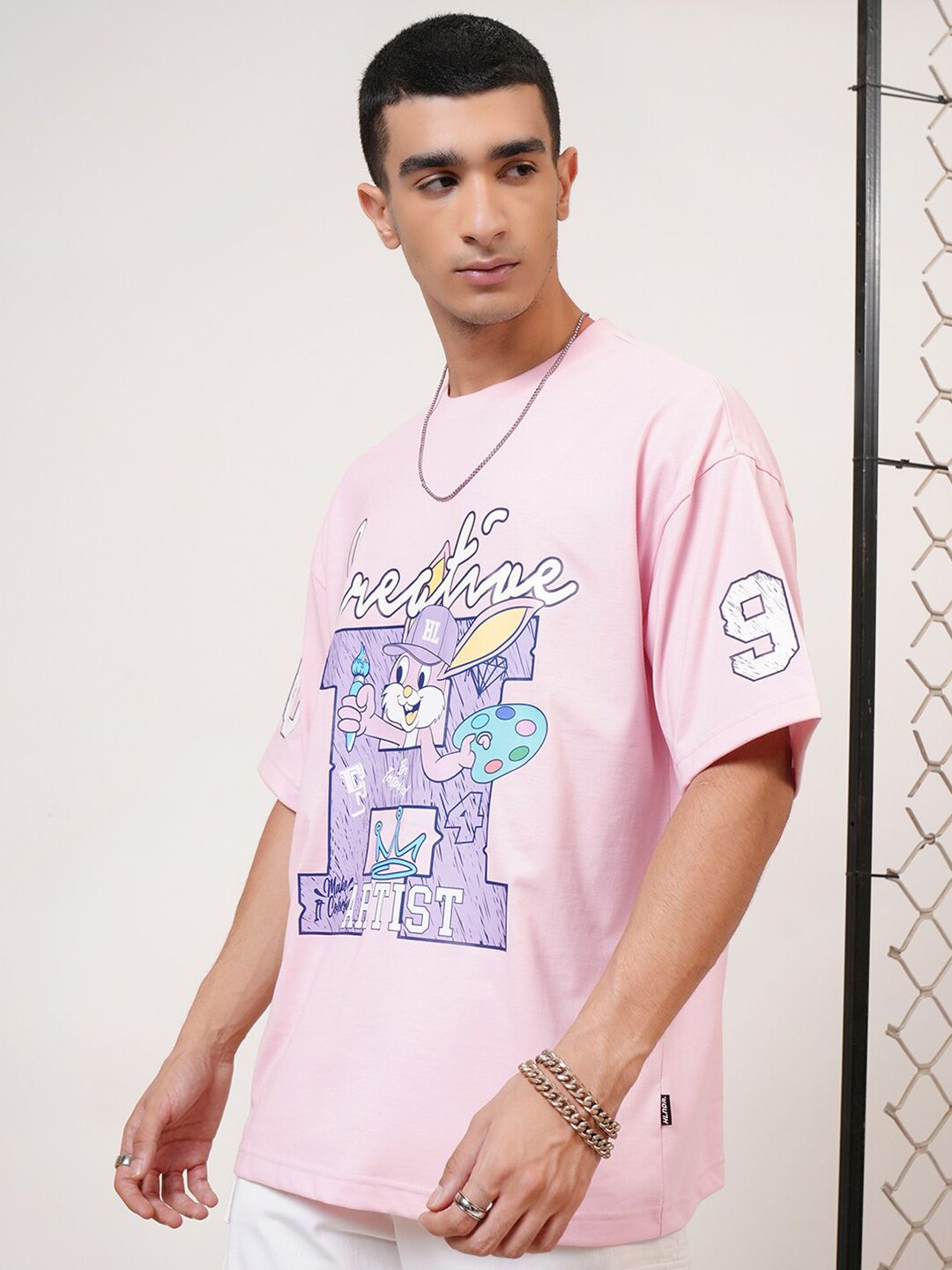 Highlander Lelaki Besar Turun Bahu Bulat Leher Separuh Lengan T Shirt