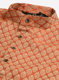 SOJANYA Kurta Motif Etnik Biru Oren & Biru Teal dengan Jaket Churidar & Nehru