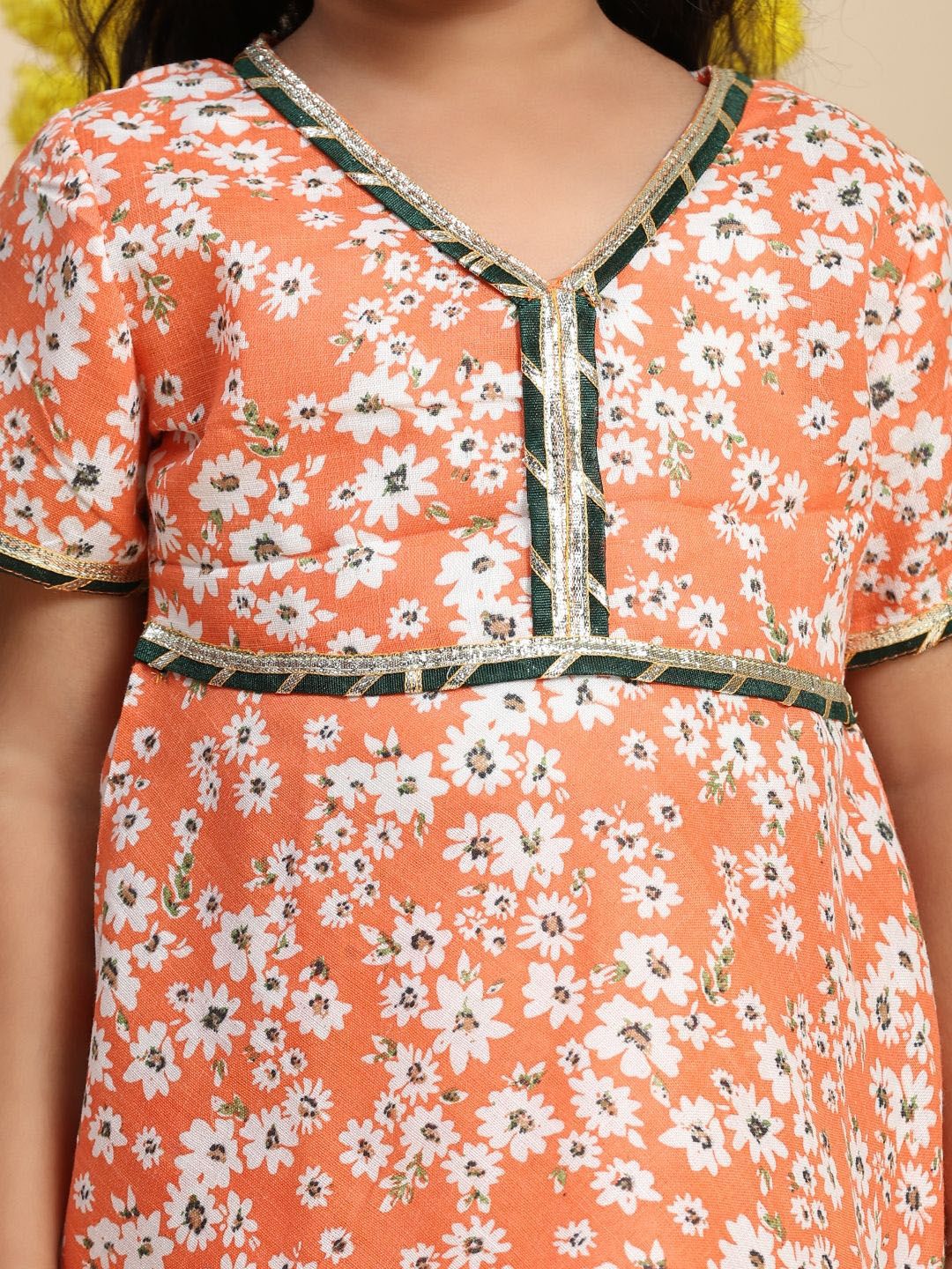 Cutiekins Girls Floral Printed Gotta Patti Kurti With Sharara & Dupatta