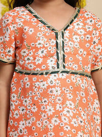 Cutiekins Girls Floral Printed Gotta Patti Kurti With Sharara & Dupatta
