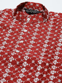 SOJANYA Men Maroon & White Ethnic Motifs Embroidered Kurta