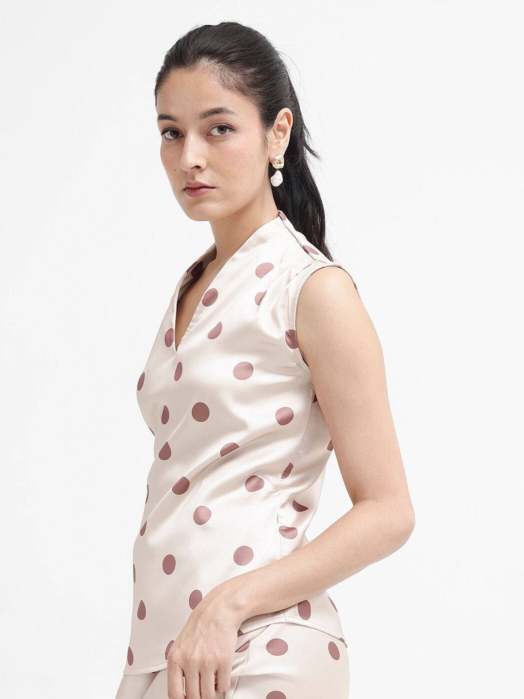 RAREISM Polka Dot Printed Cotton Top