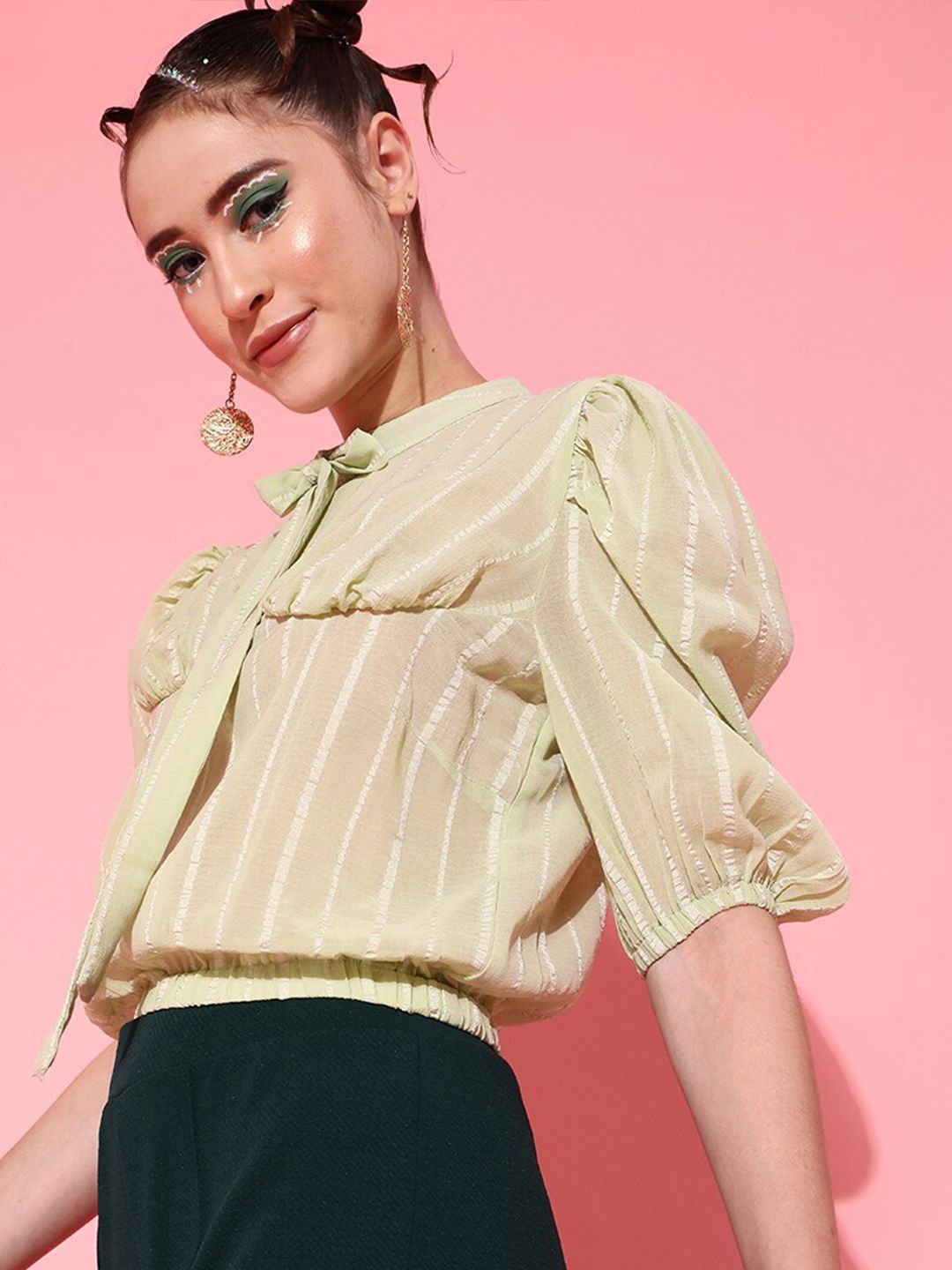 STREET 9 Gorgeous Green Vertical Striped Top