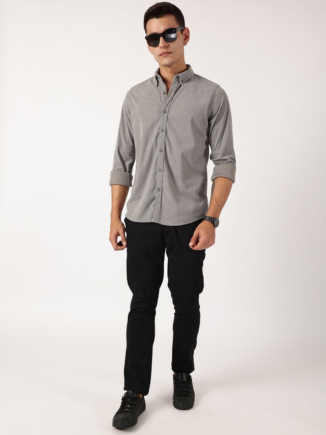 Thomas Scott Men Premium Button-Down Collar Corduroy Cotton Casual Shirt