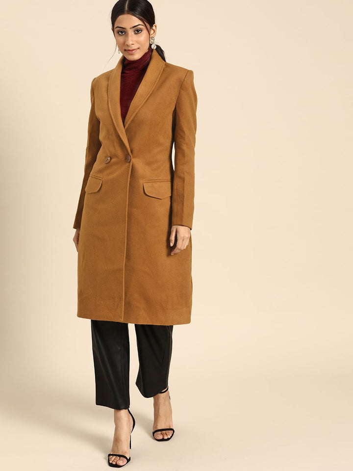 all about you Women Brown Solid Regular Fit Overcoat