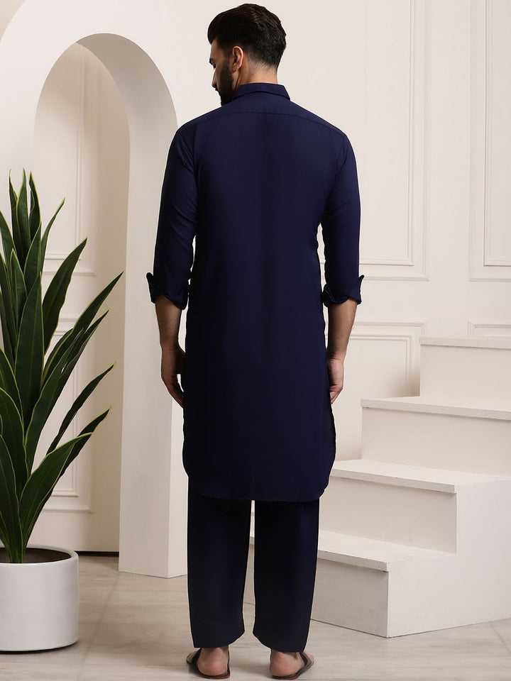 SOJANYA Shirt Collar Curved Hem Pathani Kurta with Salwar