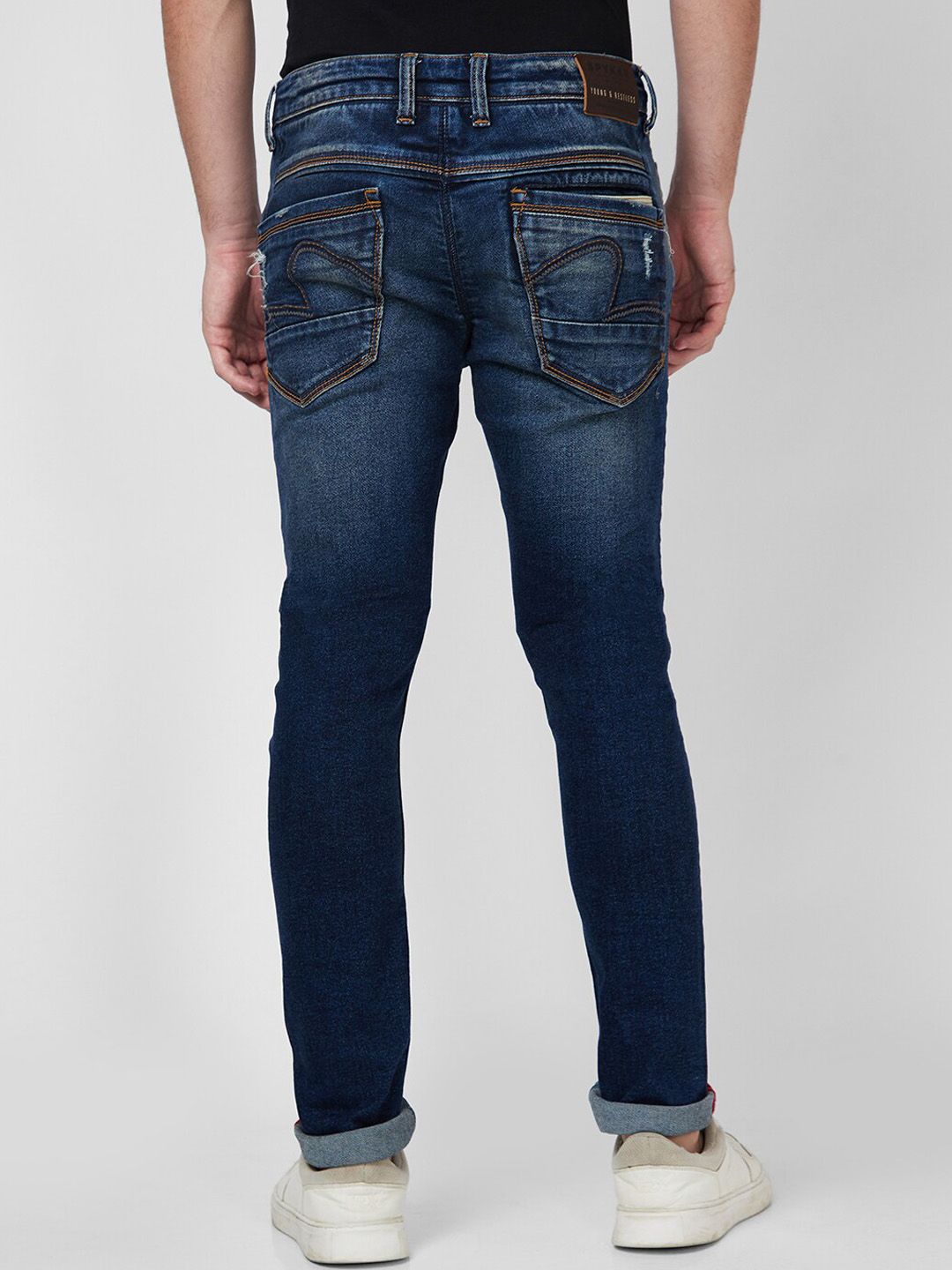 SPYKAR Men Skinny Fit Low-Rise Mildly Distressed Heavy Fade Cotton Jeans