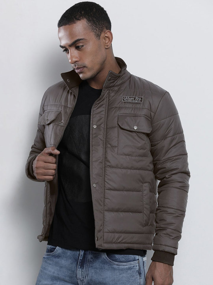 The Indian Garage Co Men Charcoal Grey Solid Padded Jacket