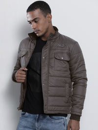 The Indian Garage Co Men Charcoal Grey Solid Padded Jacket