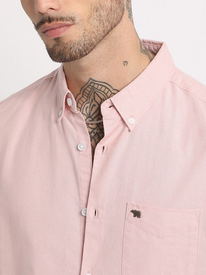 THE BEAR HOUSE Slim Fit Button-Down Collar Casual Pure Cotton Shirt